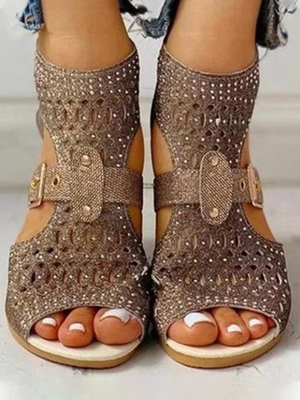 Studded Cutout Flat Sandals