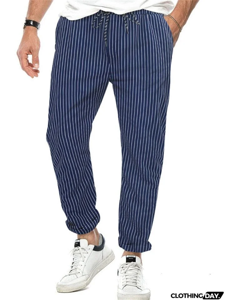Men's Relaxed Fit Striped Straight-Leg Trousers