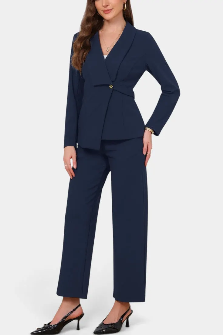 Structured Single-Breasted Blazer with Wide-Leg Trousers
