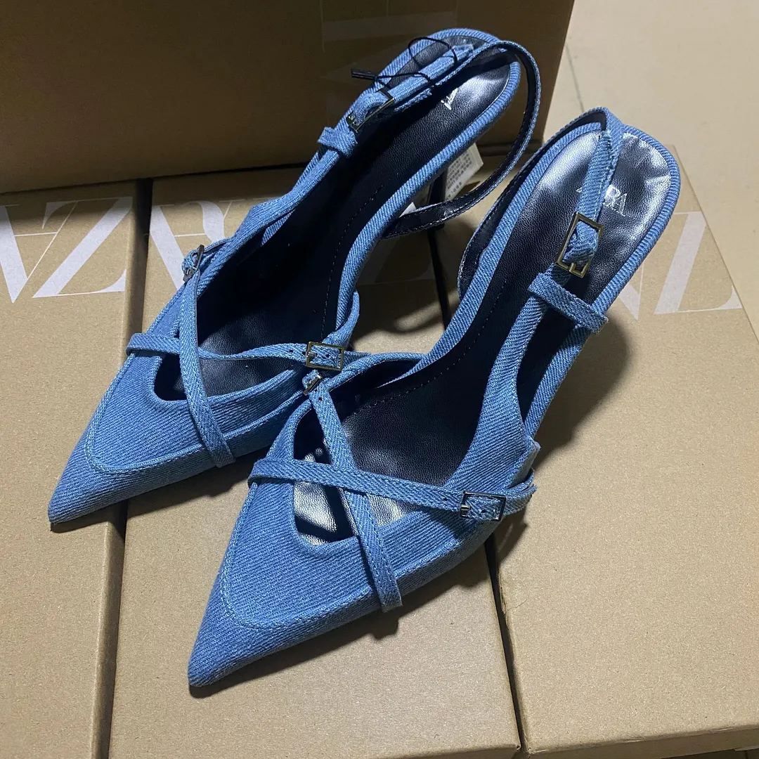 Breakj Breakj Spring New Cross-Scutter Buckle High Heel Sandals Fine Heel Stumbling Belt Daily Wear Women