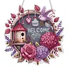 Hummingbird Welcome 5D DIY Diamond Painting Dots Pendant with Crystal Special Shape Rhinestone Diamond Art Window Hanging Ornament Single-Sided Drill 7.76x7.68inch for Home Garden Wall Door Decor