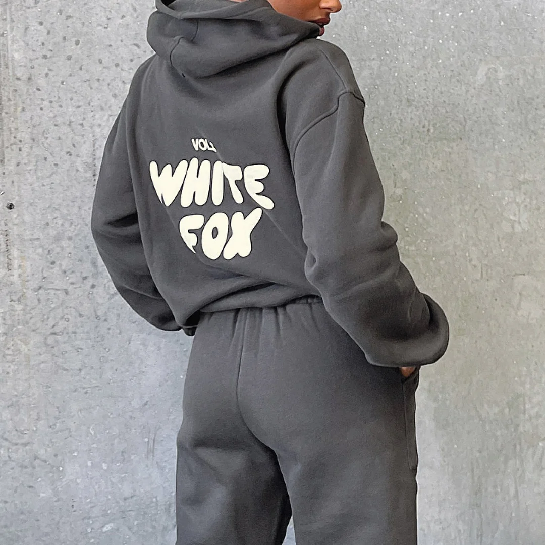 Fashion Sports LOGO Long Sleeve Pullover Hooded Sweatshirt Two Piece Set