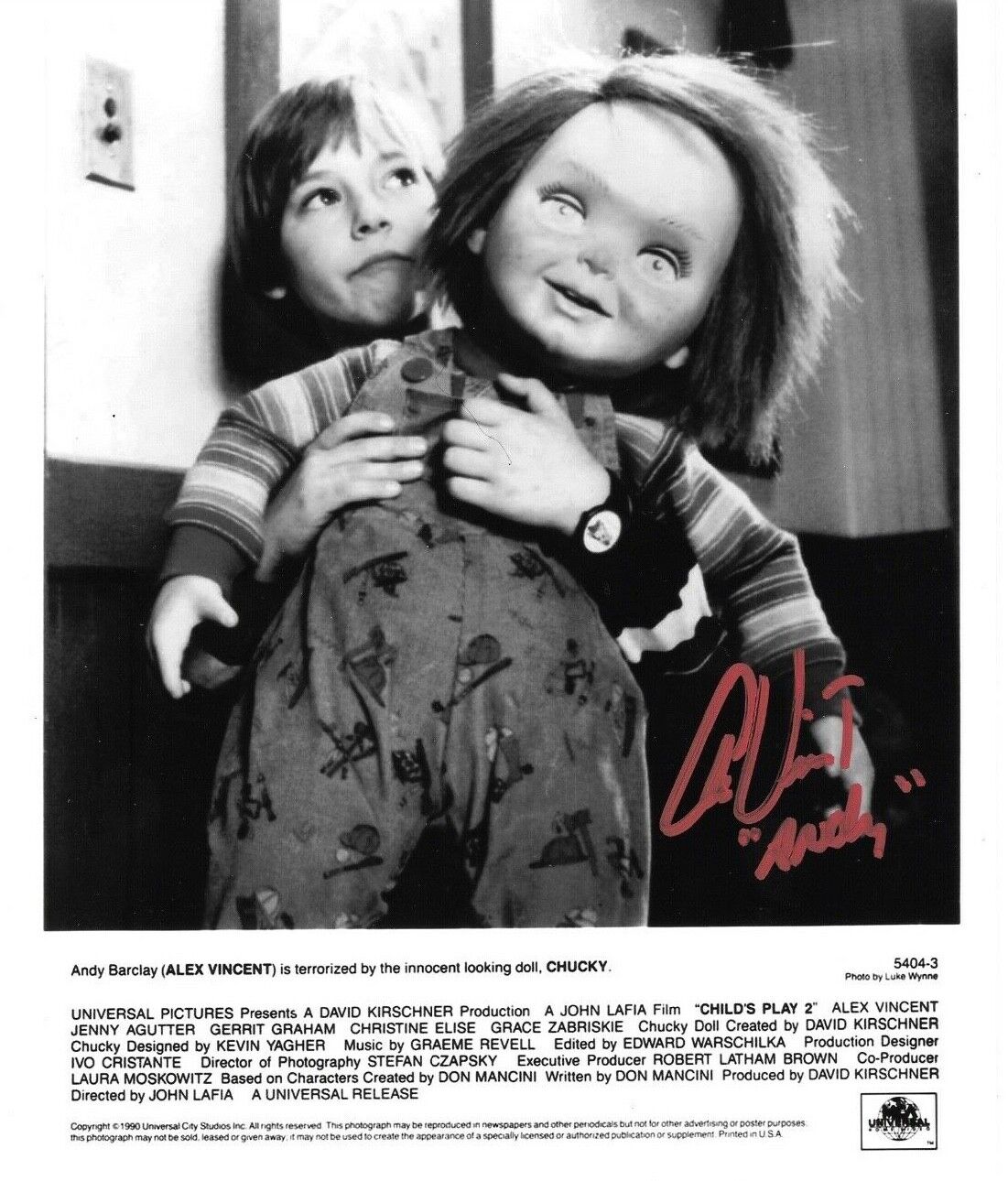 * ALEX VINCENT * signed 8x10 Photo Poster painting * CHILD'S PLAY * ANDY * PROOF * 23