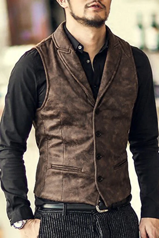 Tiboyz Men's Fashion Leather Single Breasted Vest