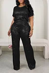 Women's Party Sparkly Sequin T-shirt & Pants Set Suit 