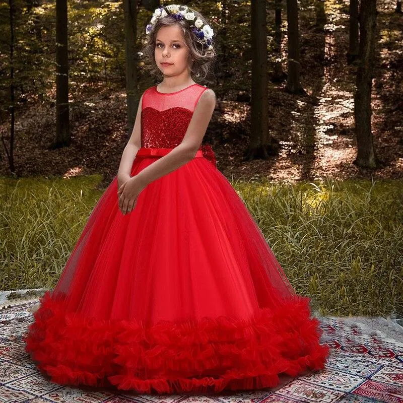 2021 Summer Teenager Bridesmaid Dress Kids Dresses For Girls Children Retro Lace Princess Dress Girl Party And Wedding Dress