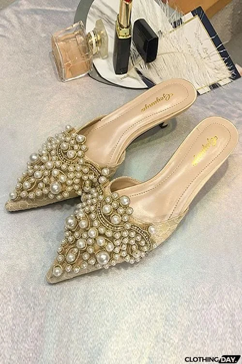 Pearl High Heel Mules Pumps