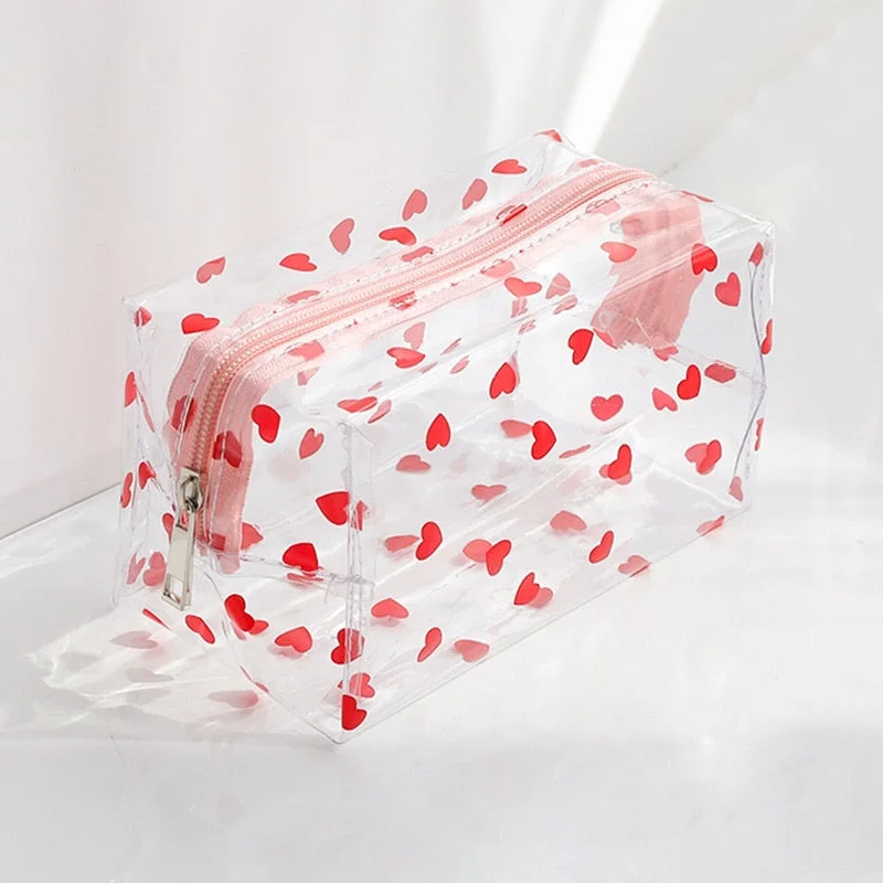 1 Pc Girl Clear Cosmetic Bag PVC Transparent Makeup Bag for Women Waterproof Zipper Beauty Case Travel Toiletry Bags