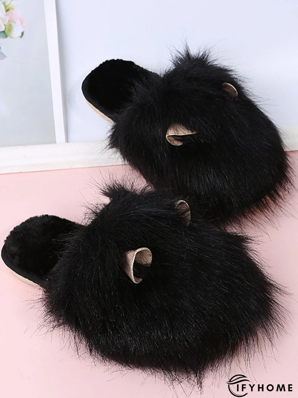 Cute Cat Ears Mohair Warm Fleece Indoor Slippers | IFYHOME