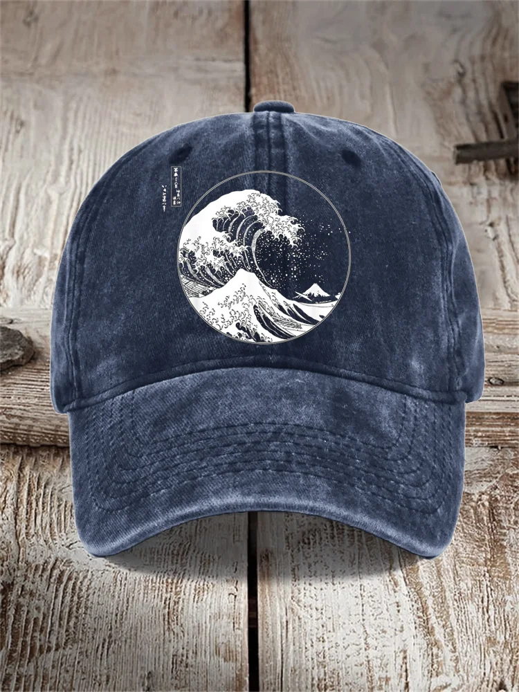 The Great Wave Japanese Lino Art Washed Cap