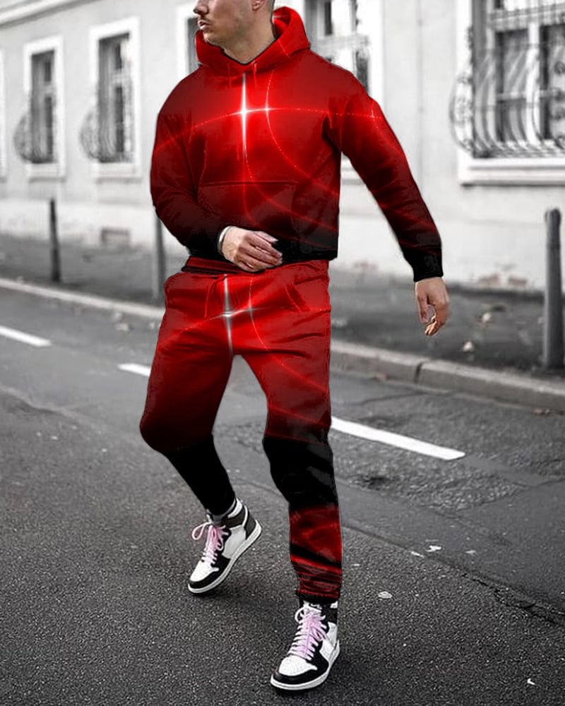 Men's Fashion Black and Red Abstract  Printing Long-sleeved Suit