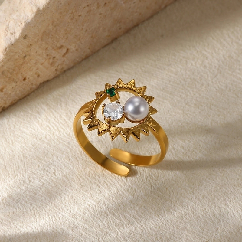 Casual Elegant Minimalist Geometric Heart Shape 304 Stainless Steel Artificial Pearls Plating Open Rings