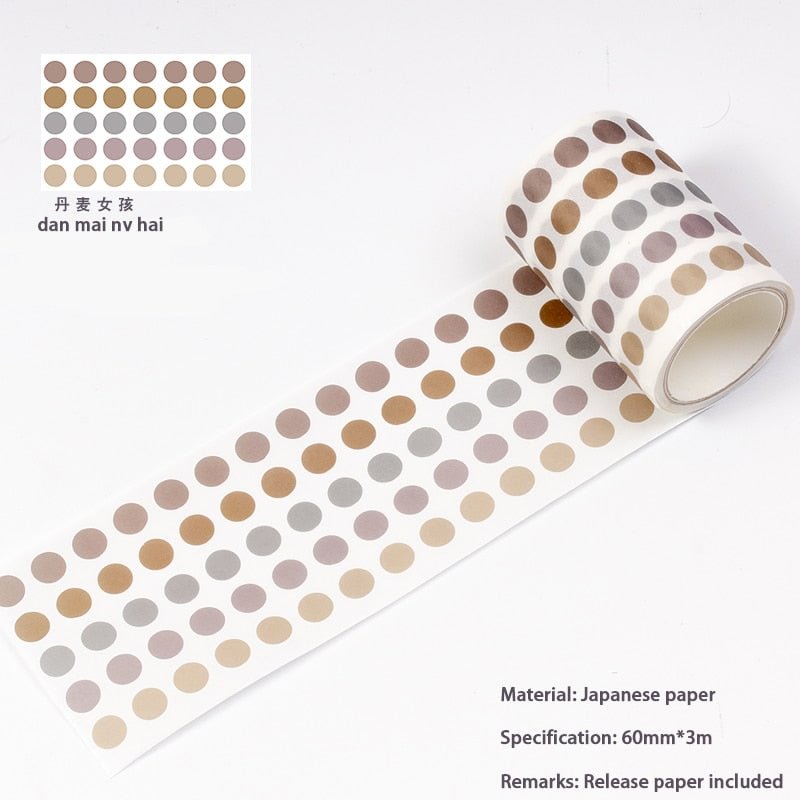 JIANWU 60mmx3m Morandi Colorful Dot Washi Tape DIY Scrapbooking Decorative Sticker Masking Tape Kawaii Stationery Label Supplies