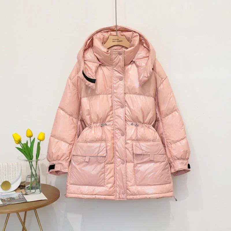 2021 90% White Duck Down Jacket Winter Bright Coat Women Snow Clothes Loose Medium long Female Down Parka Oversize