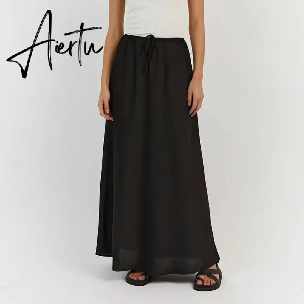 High Waist Loose Female Long Skirt Solid Casual Elegant Streetwear Fashion Lace-Up Slim Y2k Outfits For Women Maxi Skirt Aiertu