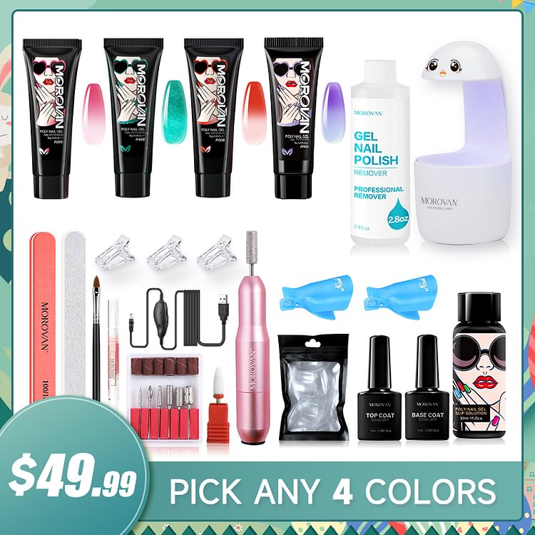 Free Choice 4 From 120+ Colors 15ml with Nail Drill Nail Remover 8W Finger Nail Lamp Poly Nail Gel Professional Kit