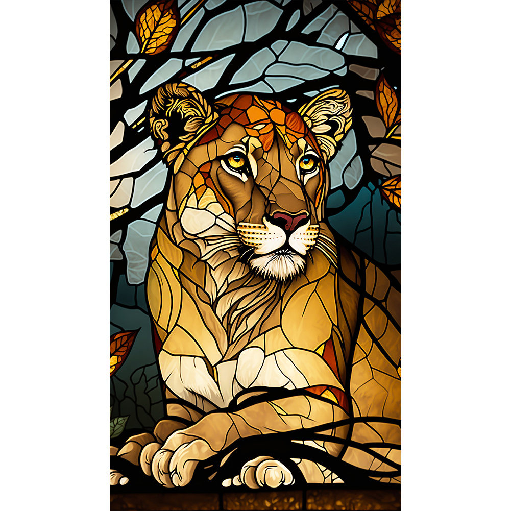Lion Glass Painting 40*70cm(canvas) full round drill diamond painting