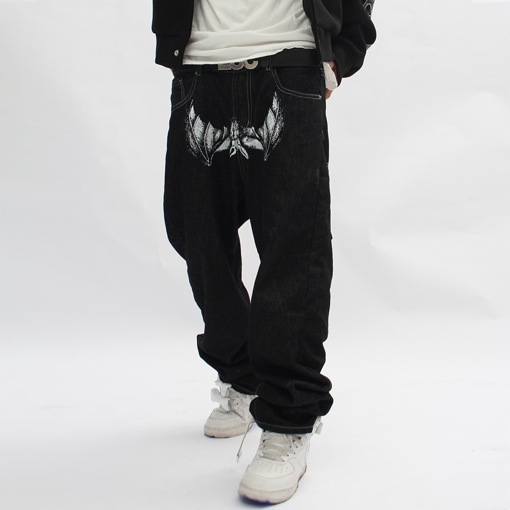 Hip Hop Streetwear Y2k Men's Black Baggy Jeans-VESSFUL