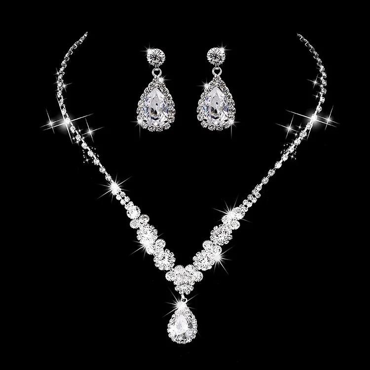 Brilliant Rhinestone Zircon Angel Teardrop Necklace and Earrings Set