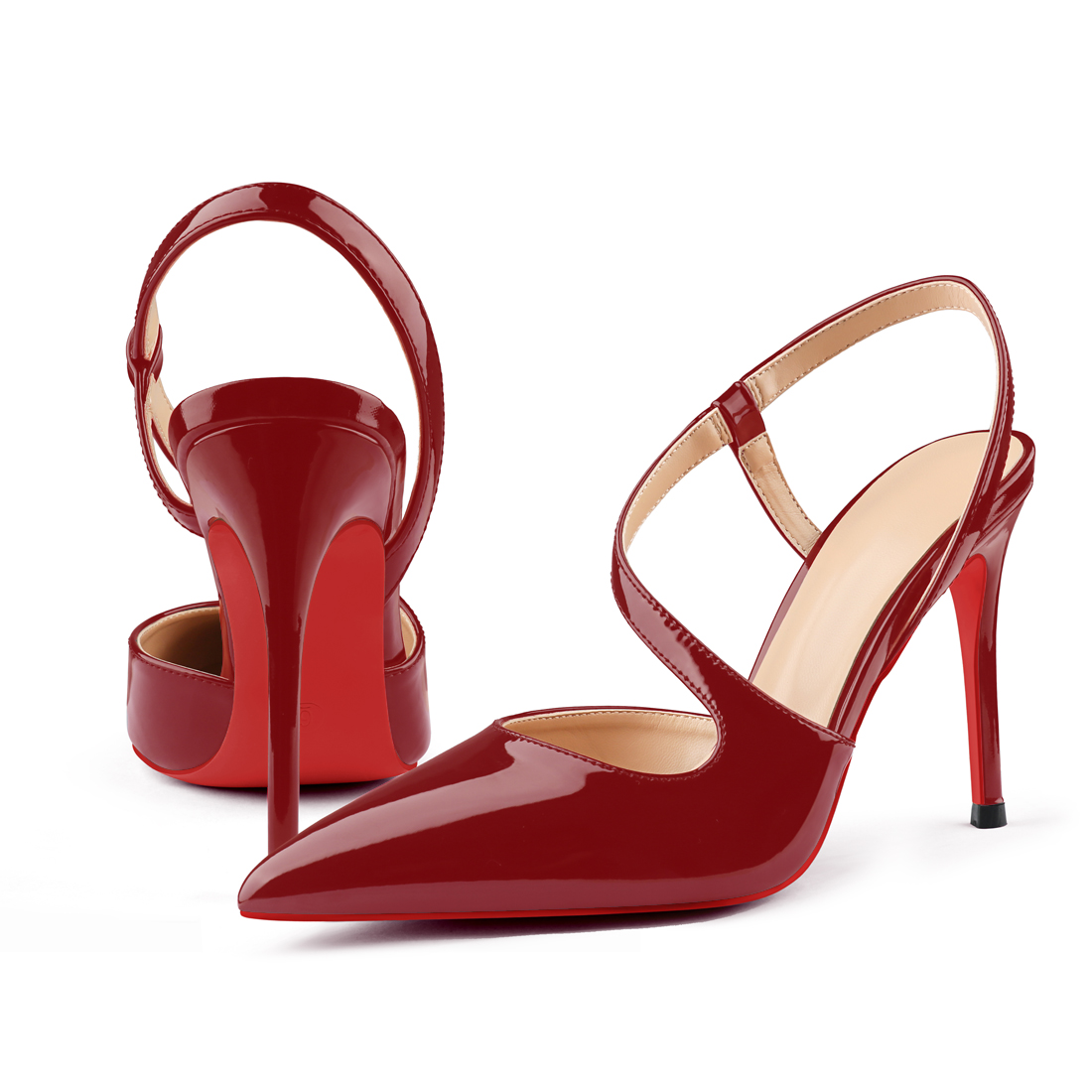 100mm Wavy Straps Slingback Pumps Sandals Pointed Toe Pumps Red Bottoms Shoes-MERUMOTE