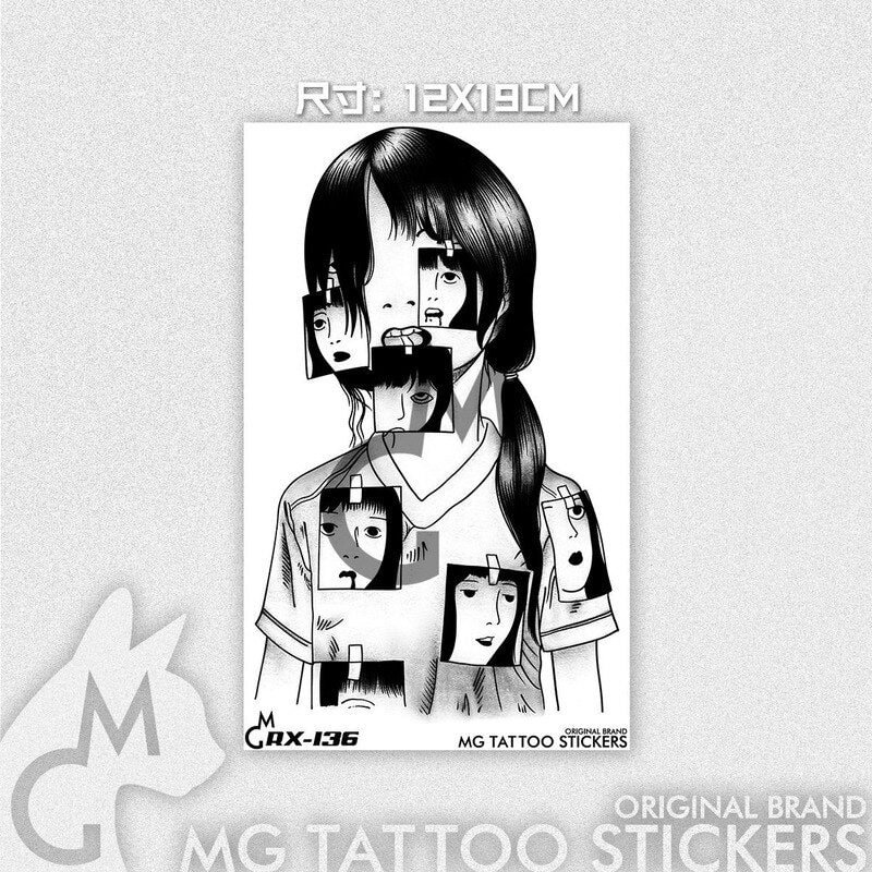 12*19cm Japanese Horror Man Ito Junji Alternative Dark Paper Girl Niche Flower Arm Tattoo Sticker
