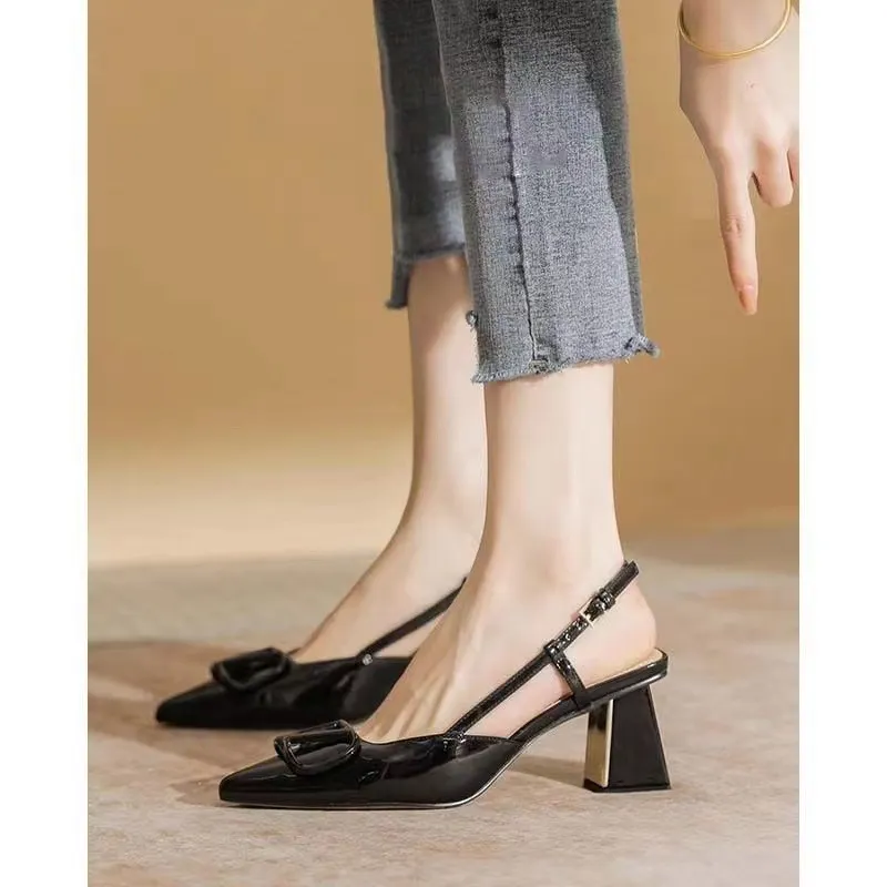 Breakj Breakj Mary Jane Single Shoe Woman 2025 New Coarse Heel Head Buckle French High Heels In The Heel Patent Leather