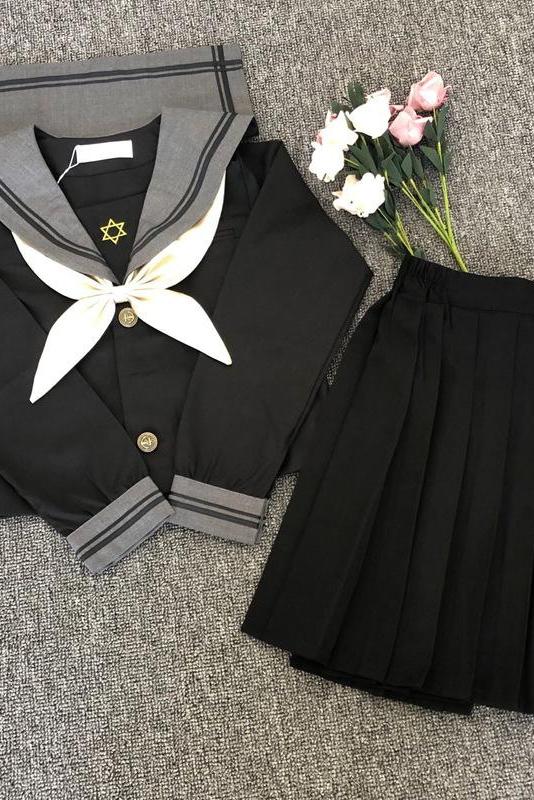 Long Sleeve Buttoned Sailor Suit