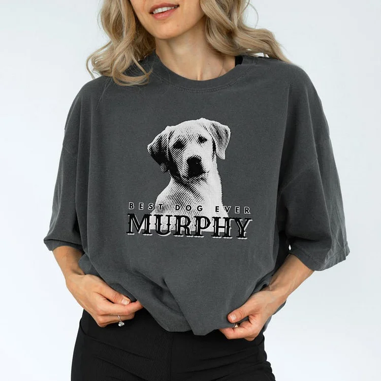 Custom Pet Portrait T-Shirt Personalized Dog Face Name Tee Sweatshirt Hoodie