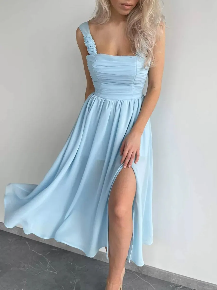Elegant Gentle Square Collar Backless Solid Color Design Mid Length Dress main image 1