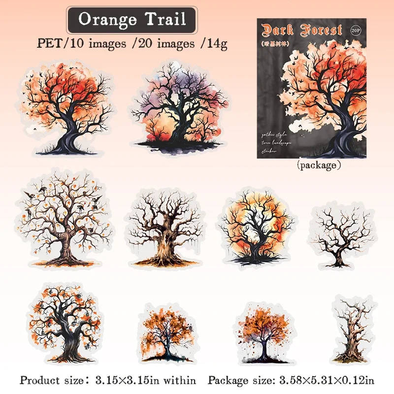 PET Sticker - Dark Forest Series Vintage Gothic Tree Landscaping Material Collage 