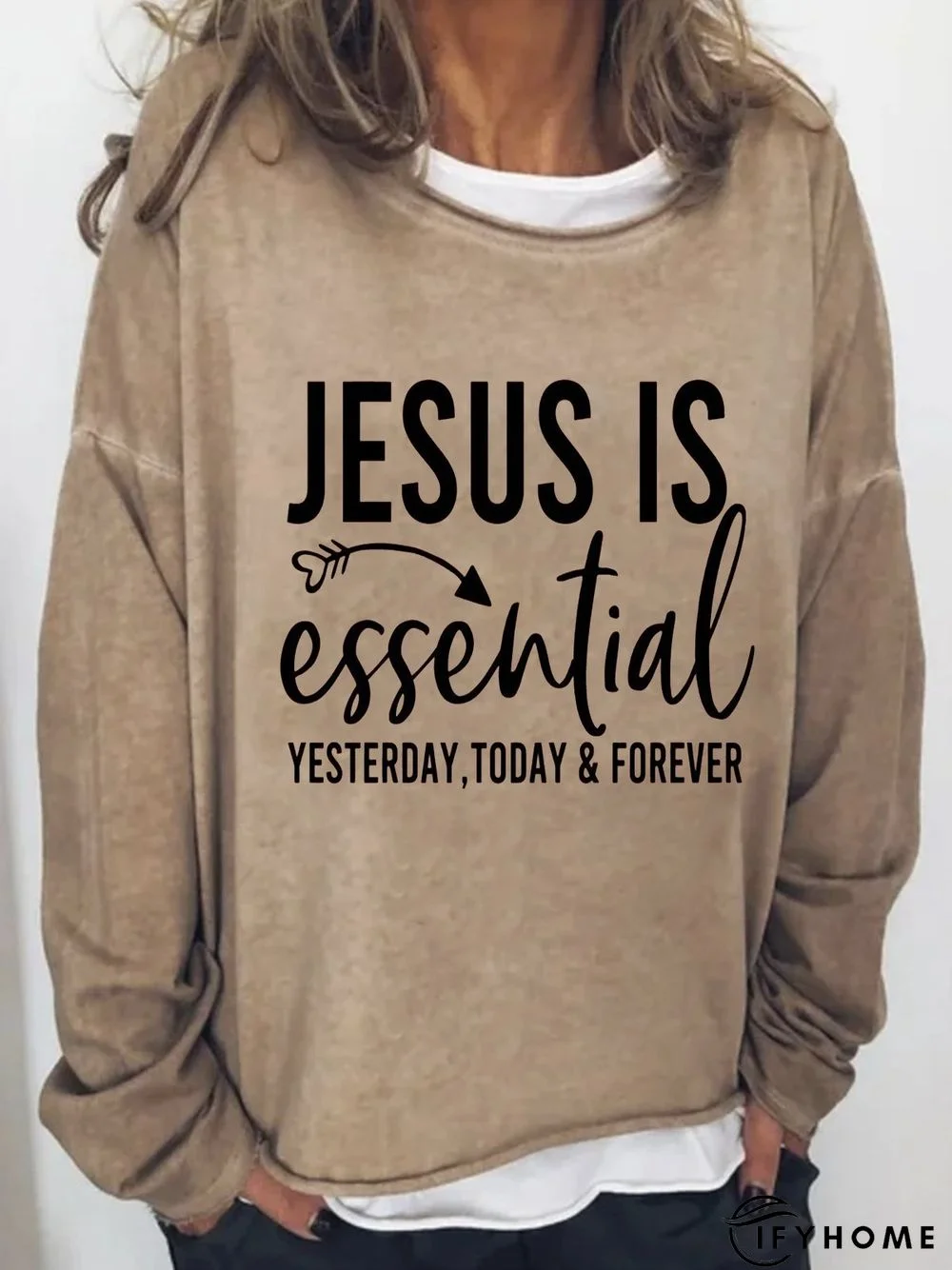 Jesus Text Letters Long Sleeve Crew Neck Casual Sweatshirt | IFYHOME