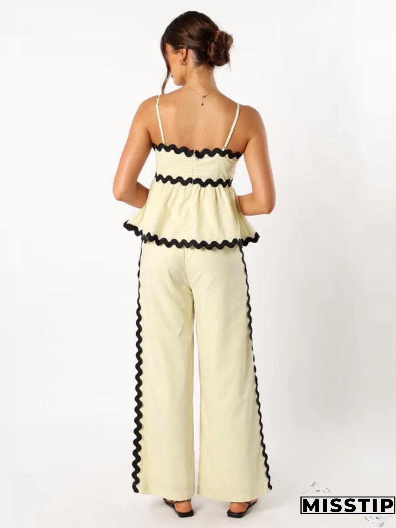 Women's Fashionable Lace Solid Color Strap Casual Women's Two Piece Pants Set