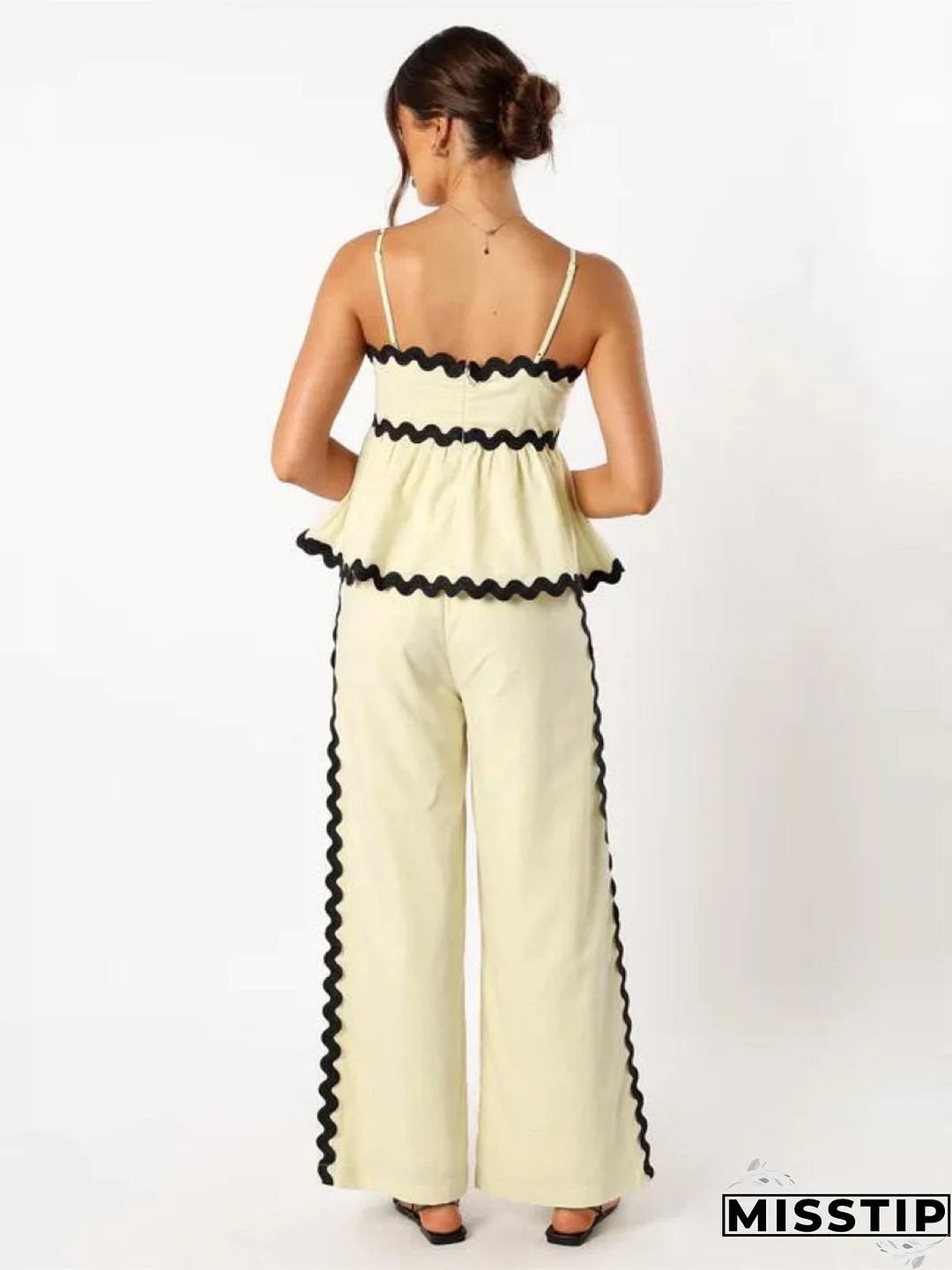 Women's Fashionable Lace Solid Color Strap Casual Women's Two Piece Pants Set