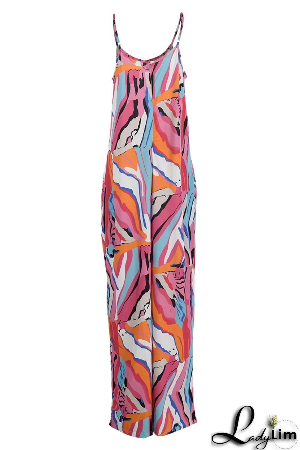 Yellow Sexy Casual Print Backless Spaghetti Strap Regular Jumpsuits