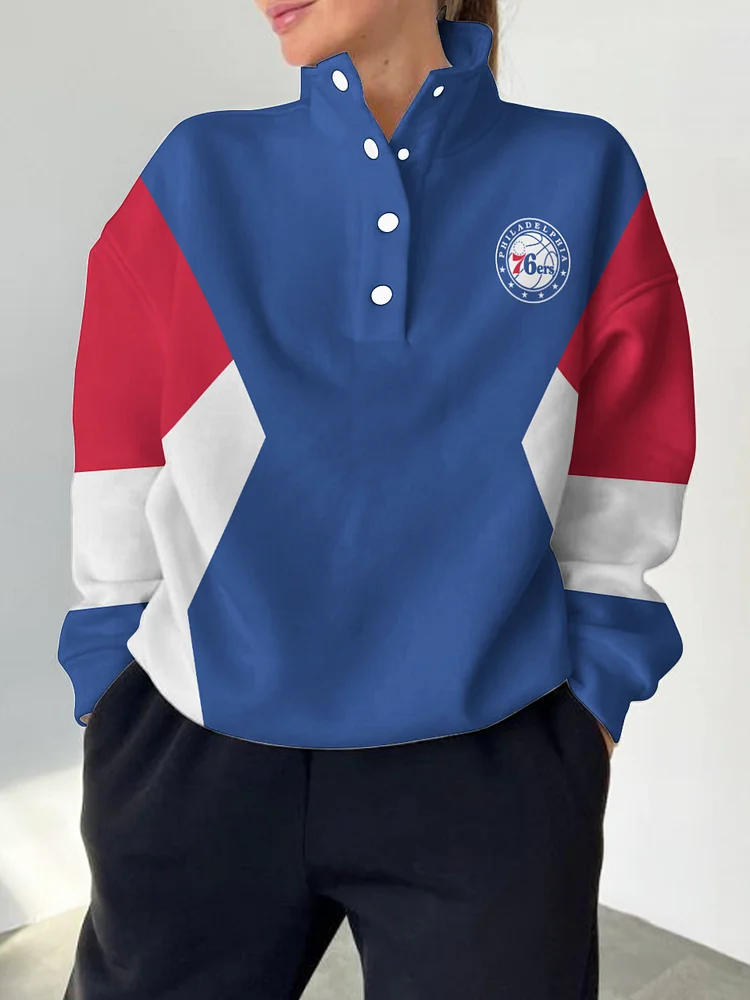 Philadelphia 76ers 2025 New Design Casual Snap Mockneck Pullover