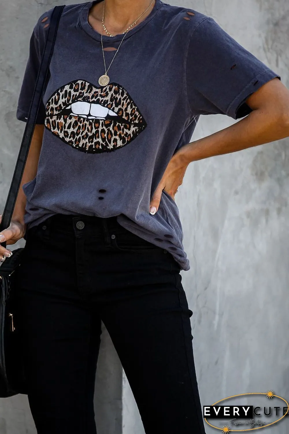 Leopard Lip Distressed Cotton Tee