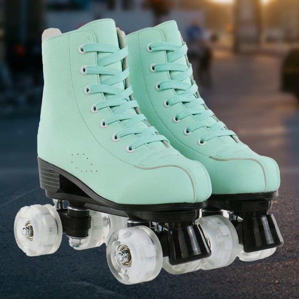 Green Roller Skates Double Row Light Up Wheels for Women Men Outdoor