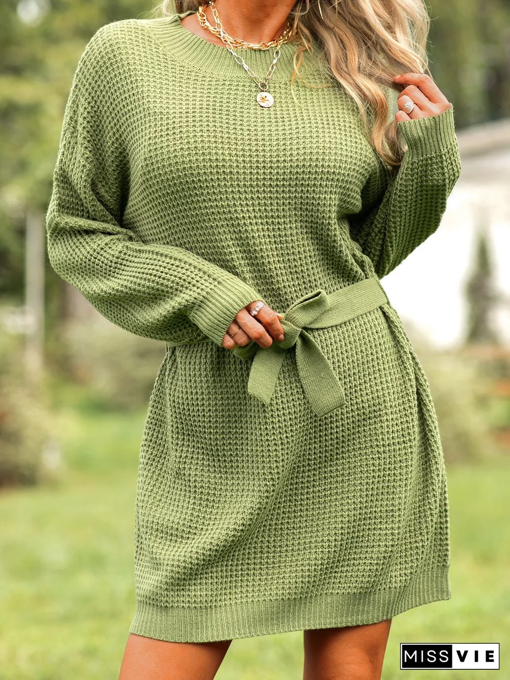 Crew Neck Vintage Sweater Dress