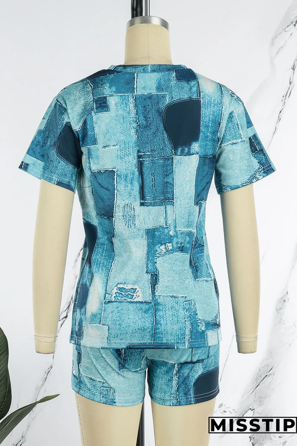 Apricot Casual Print Patchwork O Neck Short Sleeve Two Pieces