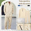 Gioiacombo&trade; Polo casual sportiva da uomo in due pezzi (top + pantaloni) alla moda e comoda con risvolto