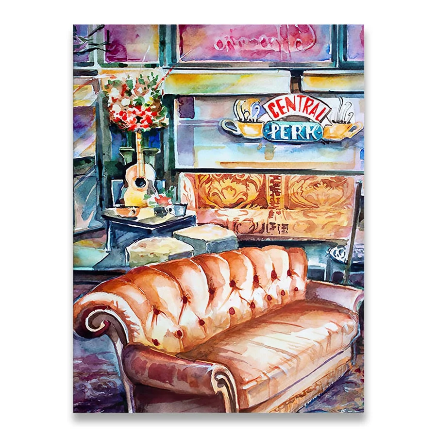 Central Perk Watercolor Canvas Picture Friends TV Show Wall Art Poster Couch Restaurant Print Painting Living Room Home Decor