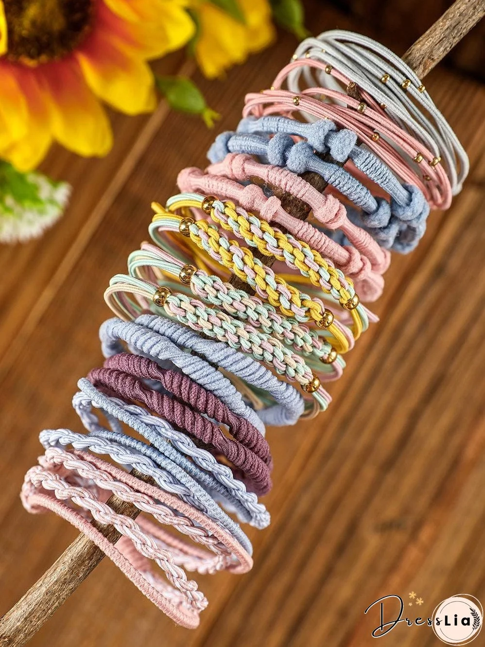 Boho Knotted Hair Ties Set in Pink Multi-color, 20 Pieces