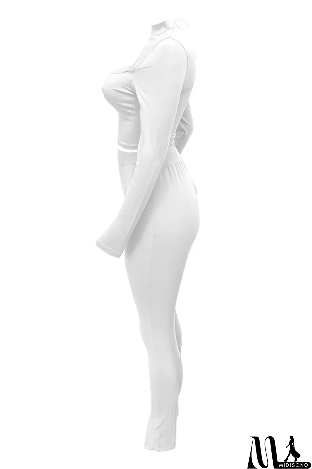 MidiSono - White Sexy Casual Solid Bandage Turtleneck Long Sleeve Two Pieces
