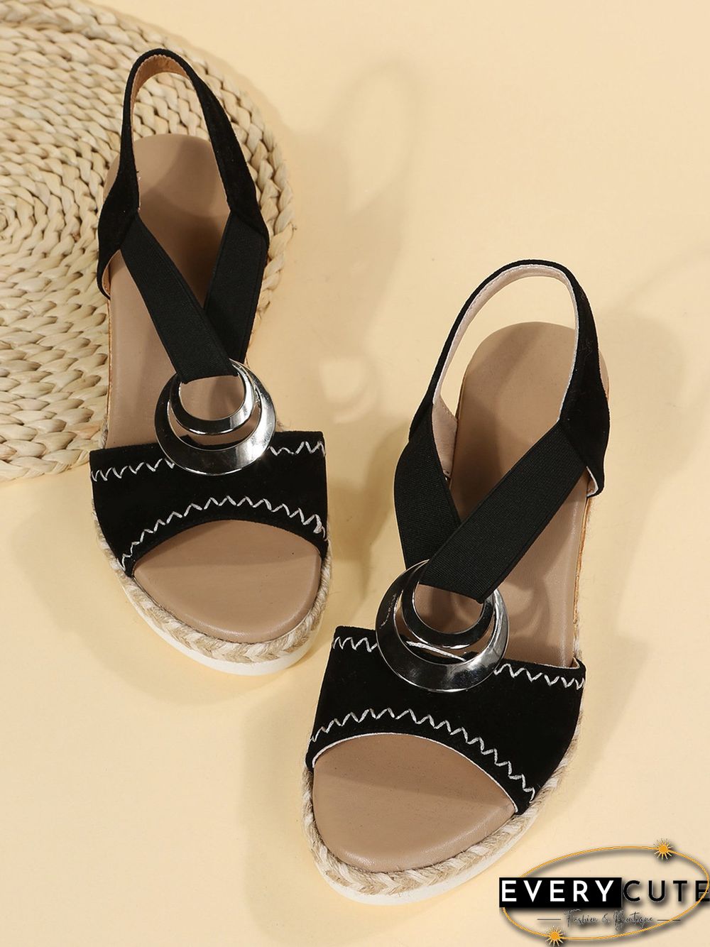 Metal Woven Wedge Platform Roman Sandals