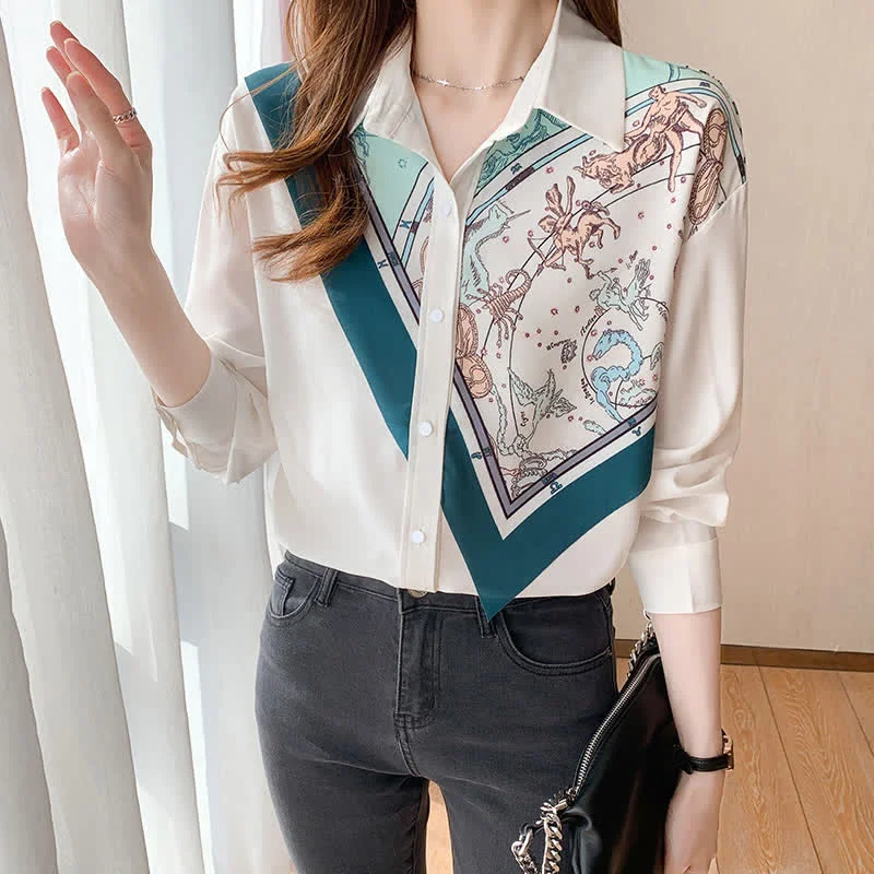 Patchwork Floral Printed Lapel Shirt