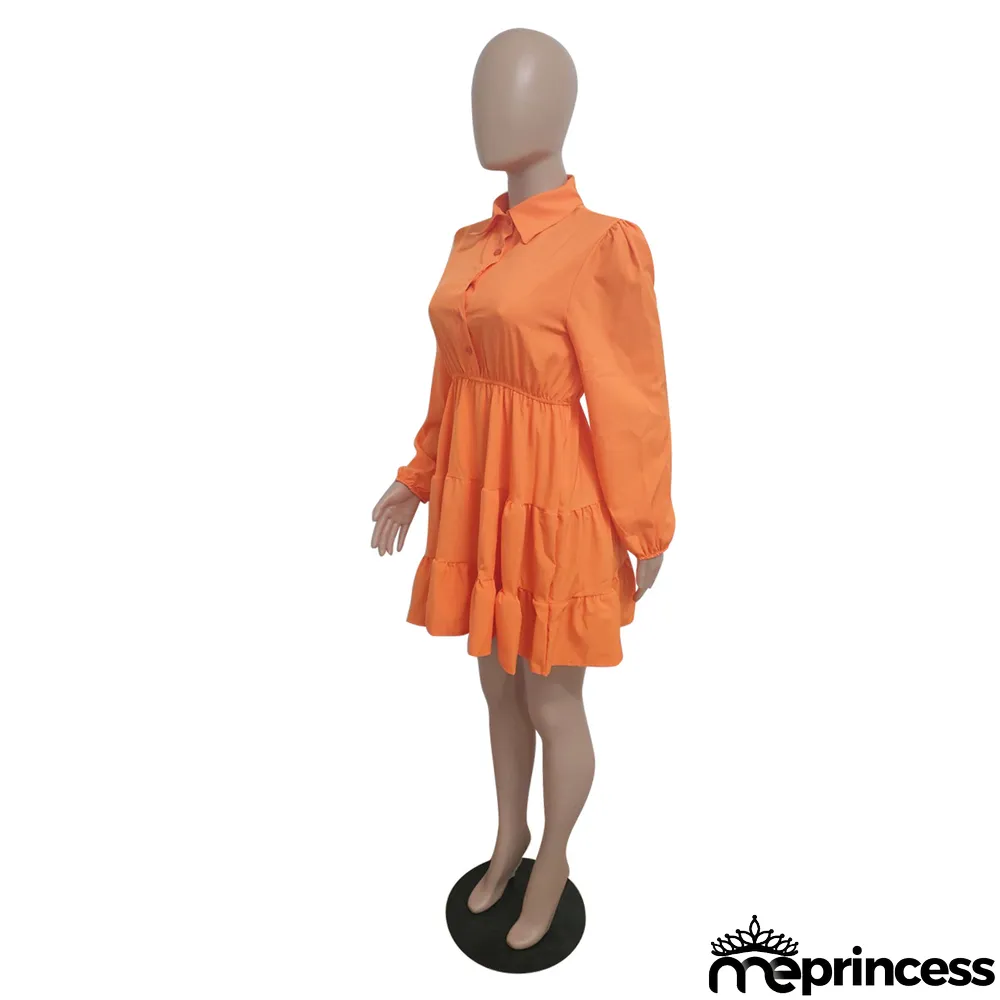 Women Casual Autumn Turndown Collar Dress