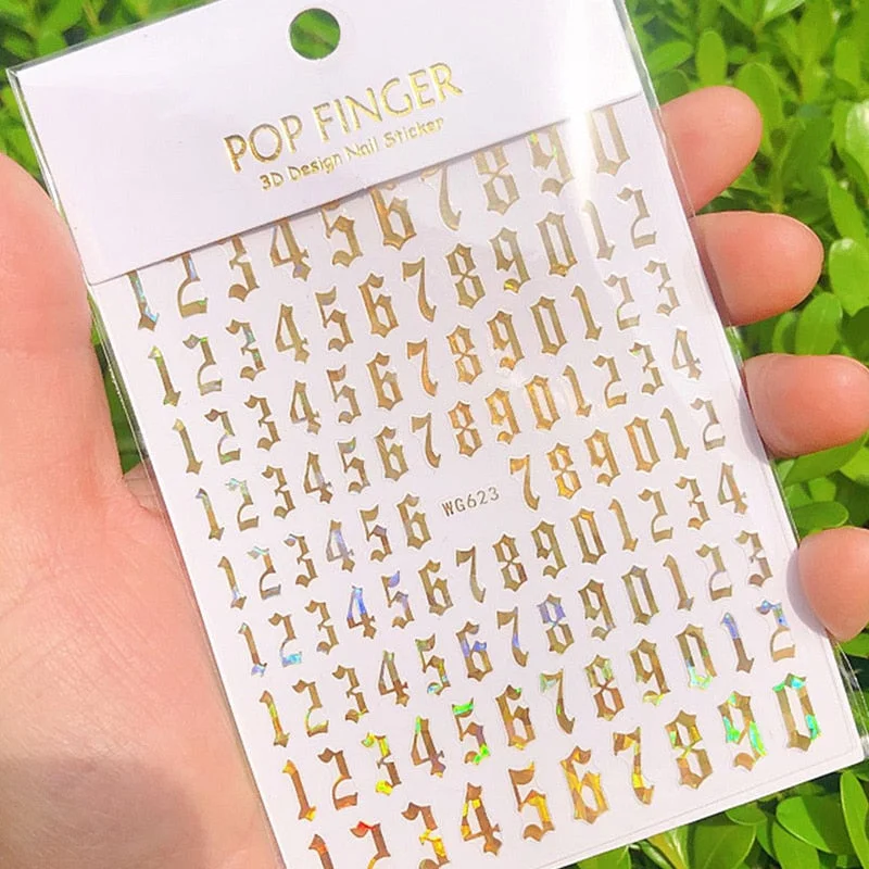 1PC 3D Nail Stickers Black Glitter Silver Star Self-Adhesive Slider Letters Nail Art Decorations Decals Manicure Accessories-Nail Inspo