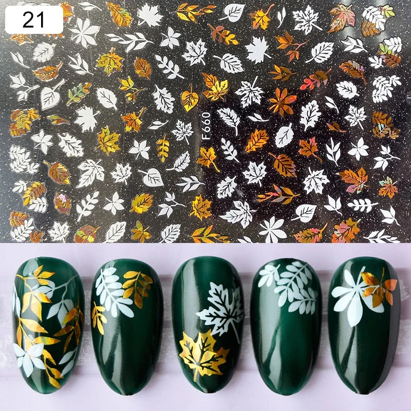 1 Sheet iridescent Nail Sticker Black leave 3D Transfer Beautiful Nail Decals Decoration Summer Popupar DIY Nail Design