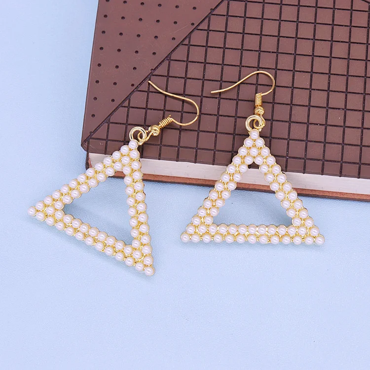 Custom Metal Alloy Gold Plating Cream Imitation Pearl Triangles Dear Delta Diva Earrings Sorority Ear Ring Jewelry