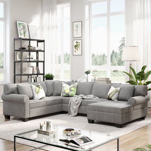 GLVEE Upholstered Rolled Arm Classic Chesterfield Sectional 